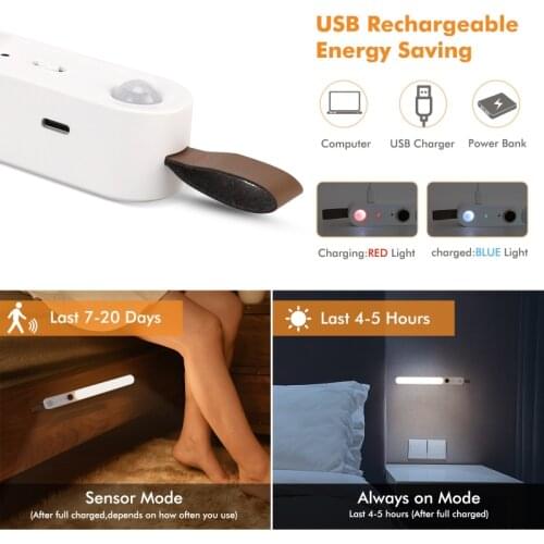 PIR LED Under Cabinet Light Motion Sensor Night Light Rechargeable Lamp Staircase Light Wireless LED Wardrobe Lamp Bedroom Decor