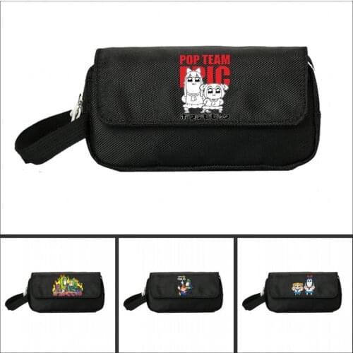 Pop Team Epic Pencill Case Women Cosmetic Cases Makeup Bag Child Girls student Double Zipper pecill Bag Handbag Purse
