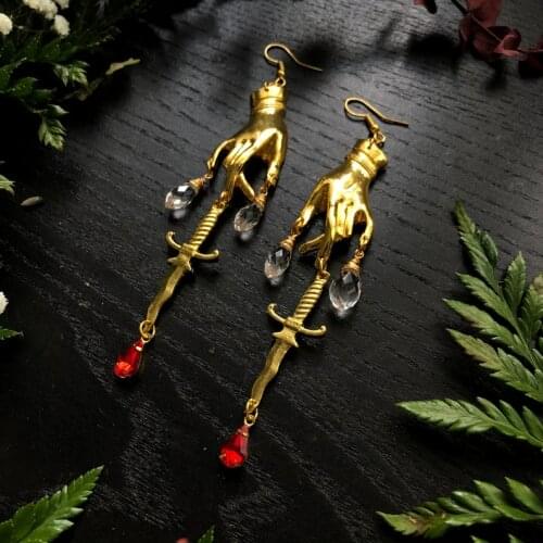 Gold Plated Sword Dangle Earrings Goth Dagger Earrings |Gothic Jewelry