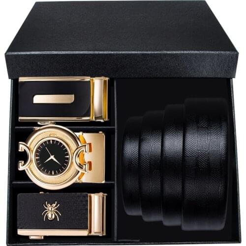 Hi-Tie Famous Brand Belts for Men Fashion Belts with designer Automatic Buckle Genuine Leather Luxury Belt For Men Gift Box Set