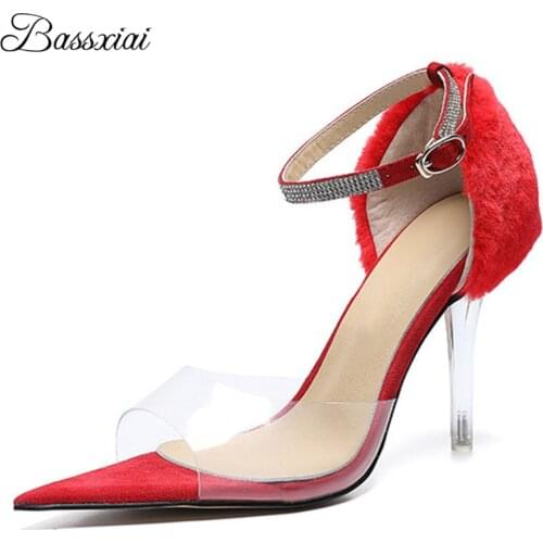 Clear Crystal Thin High Heels Women Ankle-Strap Cover Heel Pointed Toe PVC Transparent Open Toes Summer Sandals For Girls