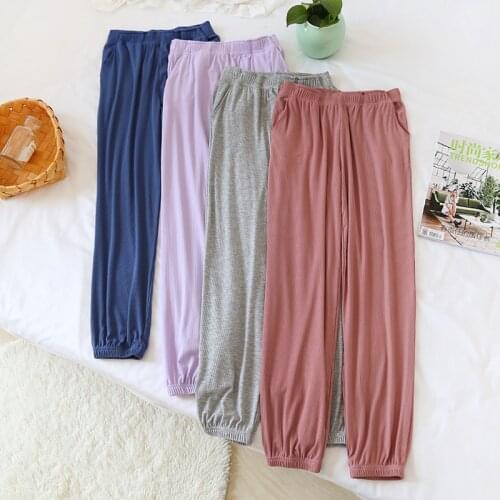 Loose Home Pants For Women Modal Lounge Wear 2021 Spring Fall Oversized White Pajama Pants Female Summer Thin Pink Homewear