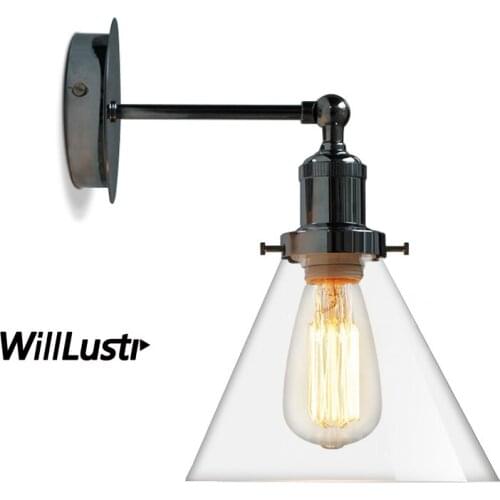 Willlustr funnel clear glass shade lamp chrome color wall sconce America country light lighting fixture hotel restaurant loft