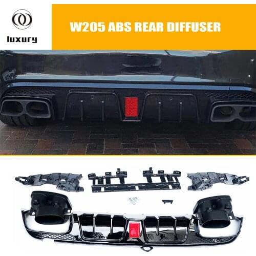 ABS Rear Bumper Diffuser with Led Light for Benz W205 S205 C180 C200 C300 C43 C63 with Amg Package Sedan & Wagon 15 - 22