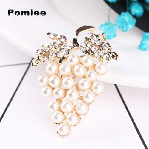 Pomlee New Arrival Pearl and Rhinestone Grape Shape Brooches for Women Baroque Style Elegant Brooch Pin Winter Gift Whosales