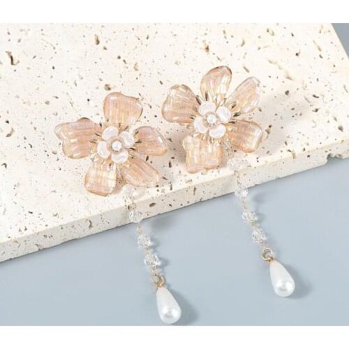 Ins High Quality Alloy Flower Pearl Tassel Earrings for Women Simple Fashion Ladies Wedding Banquet Jewelry Gifts 2021 Trend New