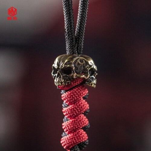 1PC Three-sided Skull Retro Brass White Copper Oxide EDC Paracord Beads Umbrella Rope Cord Lanyard Pendants Knife Beads