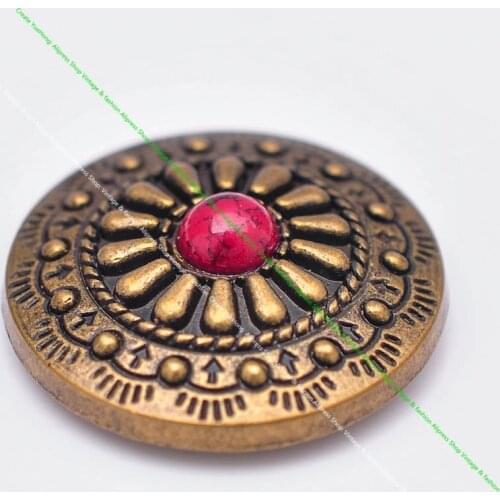 10pcs 25mm Brass Southeast Tribal Flower Red Turquoise Conchos For Leathercraft Western Saddle Belt Luggage Bag Wallet Case