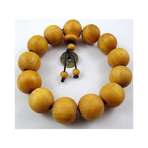 17mm Peach Wood Money Tibetan Buddhism Bracelet