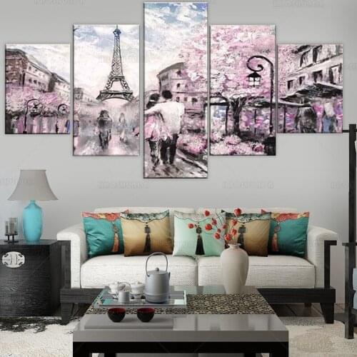 5 Panels The Couple Walking in The Rain Eiffel Tower Romantic Paris Wall Decor for Bedroom framed Canvas Painting Wall Art for L