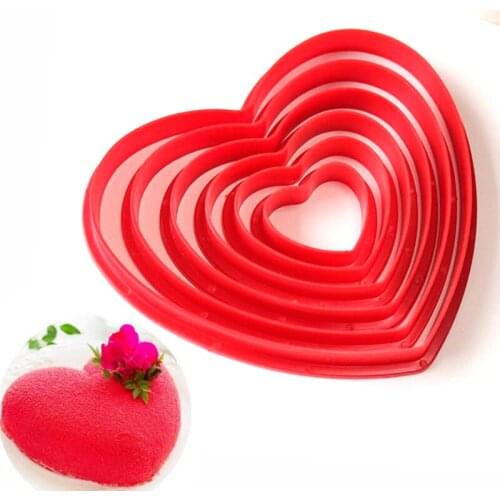 6Pcs Heart Cookie Biscuit Fondant Cake Cutter Decor Tools Mold Sugar Crafts Set Plastic Cookie Cutter Biscuit Stamp