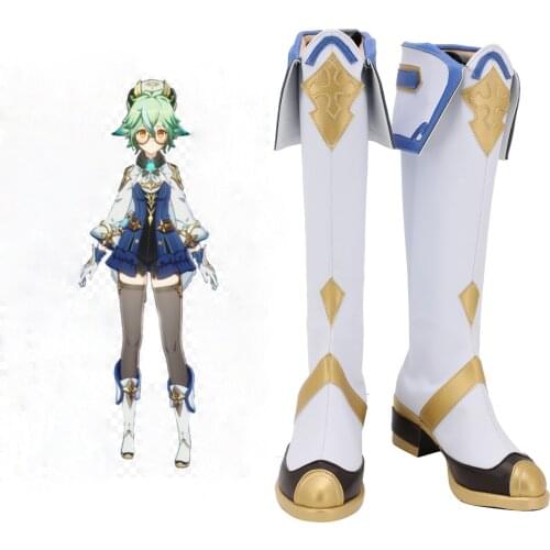 Genshin Impact Sucrose Cosplay Boots White Leather Shoes Custom Made Any Size for Unisex