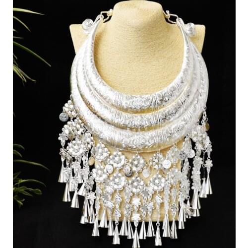 Miao Jewellery Chinese Traditional Retro Miao Silver Dance Wear Accessories Chain Pendant Hmong Necklace Jewelry For Women