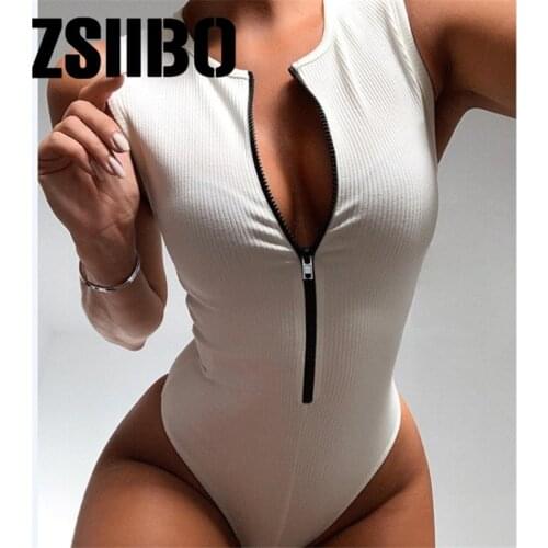 Zipper Bodysuit Sexy Bodysuit Womens Fashion Body Basic Sleeveless Summer Bodysuit Jumpsuit Bodysuit women Overalls for women