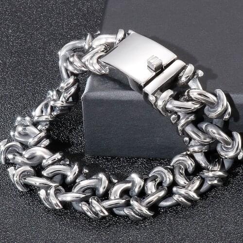 Titanium Bracelet Men 20MM 316L Stainless Steel Mens On Hand Bands Chain Bracelets Male Jewellery Iron Mannen Armband Wholesale