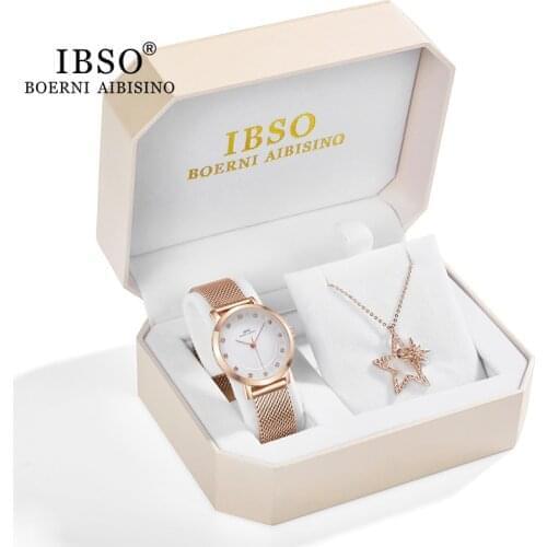 IBSO Brand Women Rose Gold Watch Necklace Set Female Star Jewelry Set Fashion Creative Crystal Quartz Watch Ladys Gift