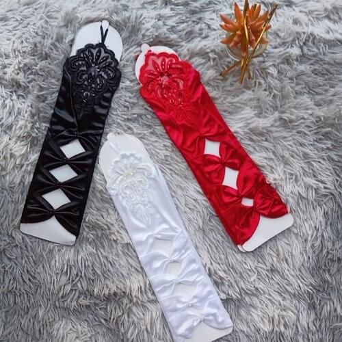 Black Red White Ivory Wedding Gloves Fingerless Bridal Gloves Party Dress Satin Gloves Guantes De Novia Wedding Accessories