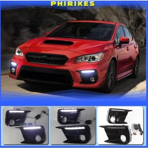 For Subaru WRX STI 18-20 Limited Switchback White LED DRL Daytime Running Light + Amber Dynamic Led Turn Signal Bezels Fog Lamp