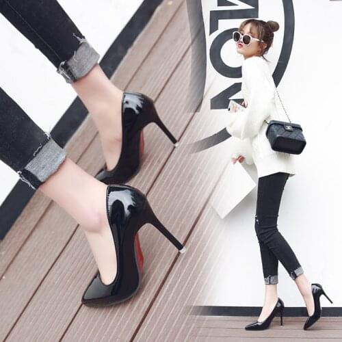Europe and America Sexy Elegant Thin Heel Pointed High Heels Black Work Single Shoes Dress Party Womens Shoes Red Wedding Shoes