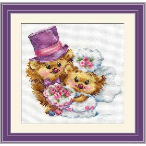Fishxx Precision Printing Cross Stitch Kit A3298 Hedgehog Wedding Cartoon Couple Bedroom Paintings