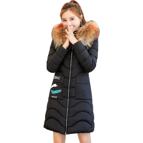 Women Winter Warm Jacket 2018 Fashion Fur Collar Hooded Printed Wadded Parka Coat Female Down Cotton Jacket Plus size 3XL AA435