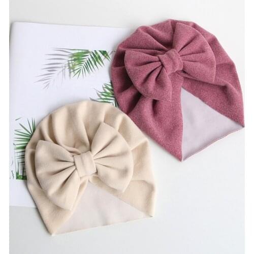 Cute Big Bows Baby Hat Spring Autumn Winter Kids Girl Bonnet Cap Solid Color Soft Warm Children Turban Toddler Beanie Cap
