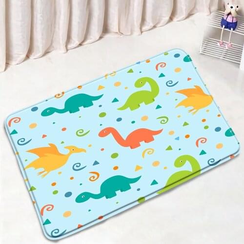Cartoon Animal Child Bathroom Mats Cute Dinosaur Pattern Non-Slip Rugs Flannel Home Decor Bath Kitchen Doorway Carpet Washable