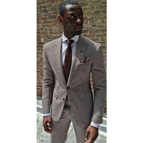 Mens Vintage Plaid Suits British Style Men Slim Fit Tuxedos Notch Lapel Groomsmen Wedding Blazer For Men Tuxedos(jacket+pant)