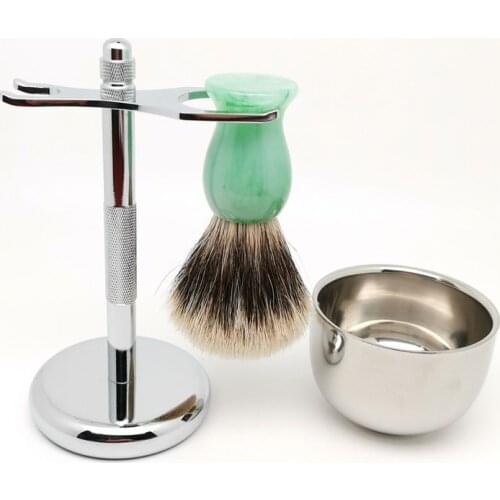 TEYO Shaving Brush Set Include Shaving Stand Cup and Two Band Silvertip Finest Badger Hair Brush Perfect Shave Double Edge Razor