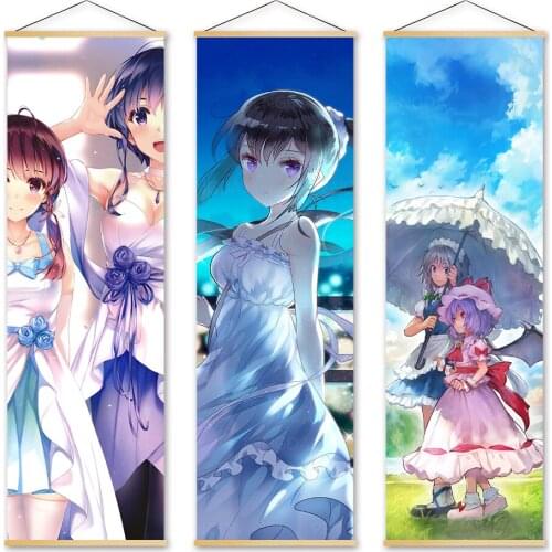 Wall Artwork Sweet Girl Canvas Pictures Painting Japanese Anime Role Print Posters Solid Wood Hanging Scrolls Home Decoration