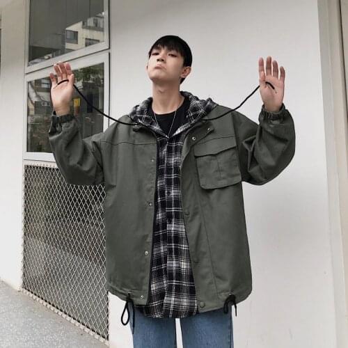 New spring and autumn 2020 fashion brand fake two piece hooded overalls mens fashion loose inside jacket