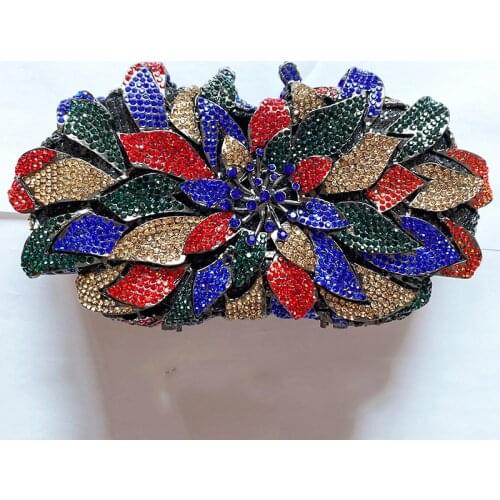 New Arrival Red/Blue/Green Multicolored Crystal Women Clutch Purse Luxury Design Ladies Evening Clutches Handbags Party Bag