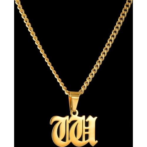 Custom Capital Initial A-Z Letter Necklaces Old English Style Personalized Name Figure Date Necklace Pendants Unisex Gifts