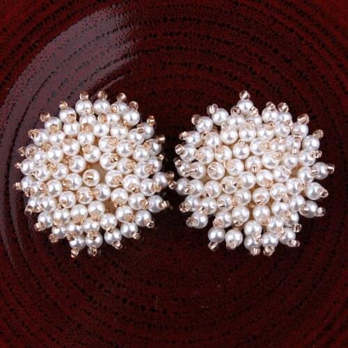 20pcs/lot 1.4" Newborn Round Shaped Pearl Beads Flatback Buttons For Dress Crafts Handmade Decorative Button For Bridal Brooches