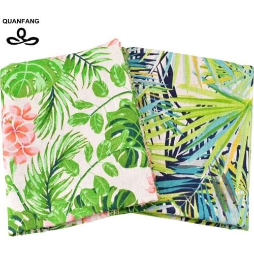QUANFANG Green leaves Flower series Cotton Linen Fabric For DIY Quilting Sewing Sofa Pillow tablecloth Curtain Bag Cushion Meter