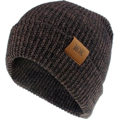 PU Letter Label Casual Beanies for Men Women Warm Knitted Winter Hat Fashion Solid Hip-hop Beanie Hat Unisex Cap WH206D