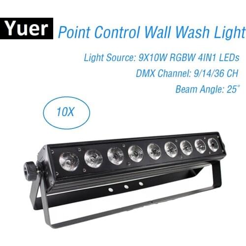 10Pcs 9X10W RGBW 4IN1 LED Wall Wash Light Point Control DMX512 LED Bar Wall Wash Stage Light Music Dj Party Wedding Stage Light
