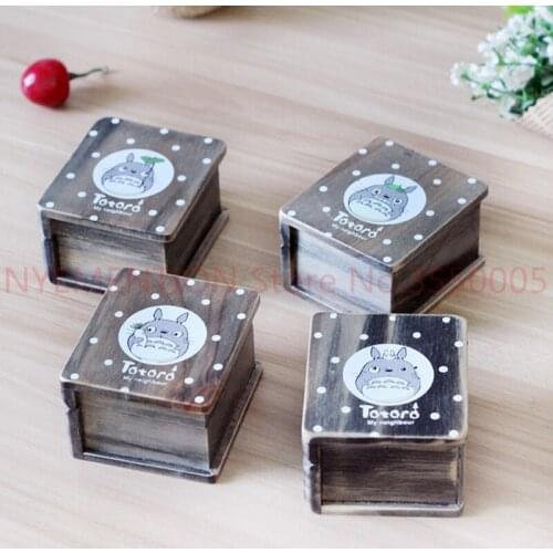 Vintage Wooden Totoro Music box Anime Totoro Figure Wood Hand crank Music BOX Collection Child Toys Christmas Gift 10pcs
