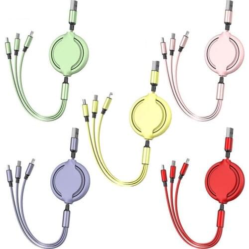 10pcs/lot 1.2M Retractable USB Cable 3 In 1 Fast Charging Type C Micro USB Cable Cord Mobile Phone Charger Cable Line