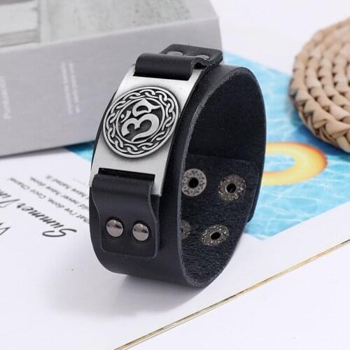 High Quality Vintage Viking OM Genuine Leather Bracelet Men Nordic Runes Odin Symbol Wrap Bangle Women Jewelry Accessories Gifts