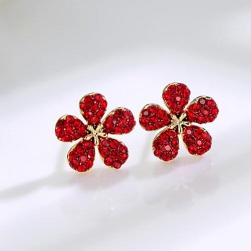 Japan Korean Red Earrings Cute Exquisite Rhinestone Cherry Earrings Small Stud Earrings Flower Mushroom Apple Earrings Jewelry
