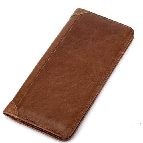YIANG New Genuine Leather Men Bifold Purse Designer Cash Coin Pocket Real Cowhide Card Holder Handy Clutch Bags Long Wallet