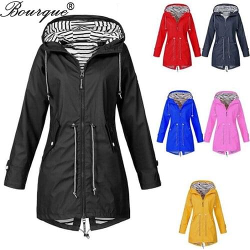 Womens Windbreaker Spring Long Style Pocket Zipper Hooded Outwear Coat Loose Plus Size 5XL Windbreakers Jackets Female