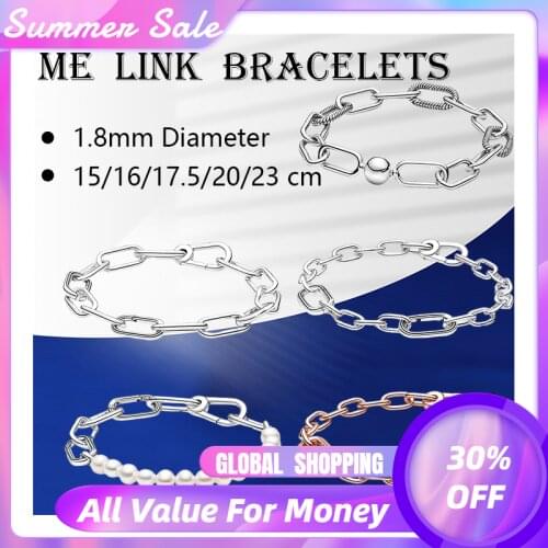 ME Rigid Bangles Wrist Charm Bracelets Snake Chain Chunky Links Classic LOGO Ball Clasp Real Silver 925 Fine Jewelry For Women