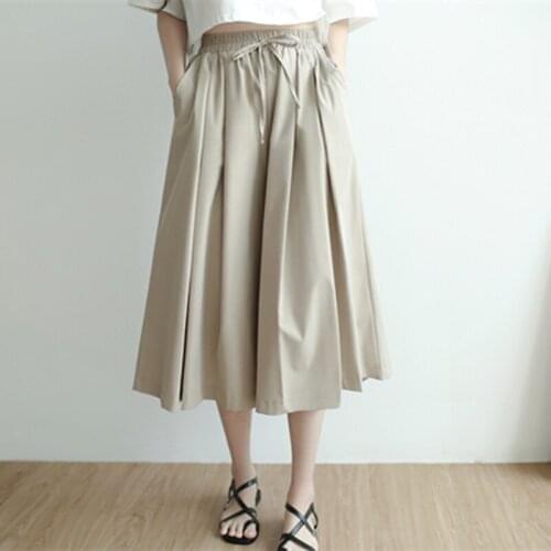 Women Wide leg Pant Summer 2021 High Waist Calf-Length Pants Casual Loose Solid Women Pants Korean Fashion Trousers For Female