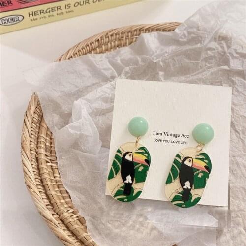 Acrylic Print Colorful Birds Print Women Summer Earring