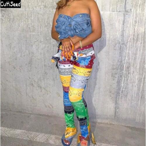 Cultiseed European Women Side Lacing Up Bandage Bow Camouflage Print Long Pants Female New Fashion Slim Hip Skinny Trousers