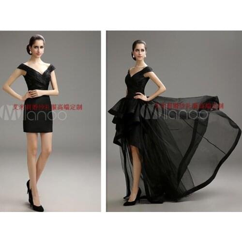 Vestidos sexy v-neck detachable skirt organza a-line Prom 2018 new style Custom Made cap sleeve black bridesmaid dresses