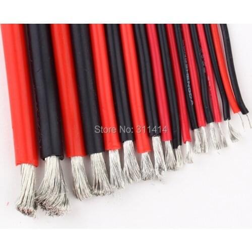 1meter Red+1meter Black Silicon Wire 12AWG 14AWG 16AWG 22AWG 24AWG Heatproof Soft Silicone Silica Gel Wire Cable RC Spare Part