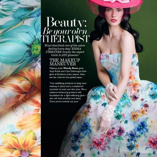 100% PRINT SILK ORGANZA SATIN FABRIC 135cm width 14momme to Patches Women Long Dress and Shirt Clothes/Off Shoulder Top